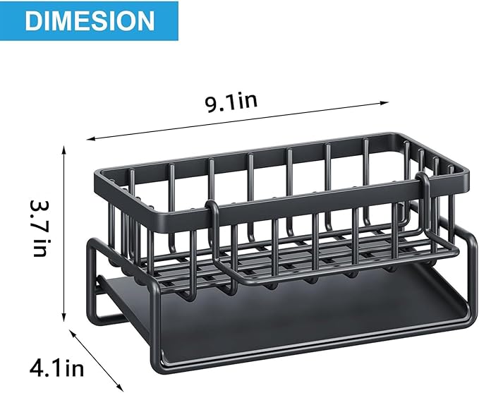 Black Kitchen Sink Sponge Holder with Automatic Drainage Tray,Rust Proof Stainless Steel Kitchen Sponge Storage,Self Draining Dishwashing Soap Sponge Rack Suitable for Counters