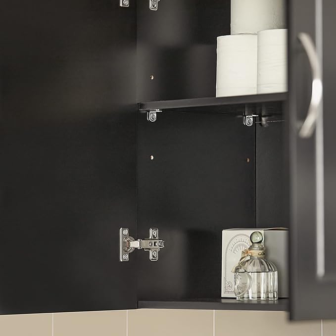 Haotian Black Wall Cabinet Laundry Room, Floating Storage Cabinet with Adjustable Shelf, Medicine Cabinet for Bathroom Kitchen Garage Hallway Entryway, FRG231-SCH
