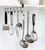 1 Pack Hanging Hooks Rack Under Cupboard Cabinet Cup Holder 6 Hooks Drilling Free Coffee Mug Holder Kitchen Utensil Storage Organizer Hook Rack (White)