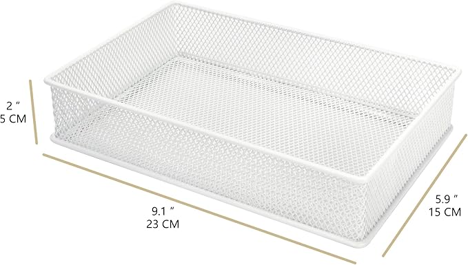 Annova Mesh Stackable Drawer Cabinet and Shelf Organizer Bins Storage Basket School Office Supply Holder Tray- Set of 2 (White, 6x9x2 Inch)