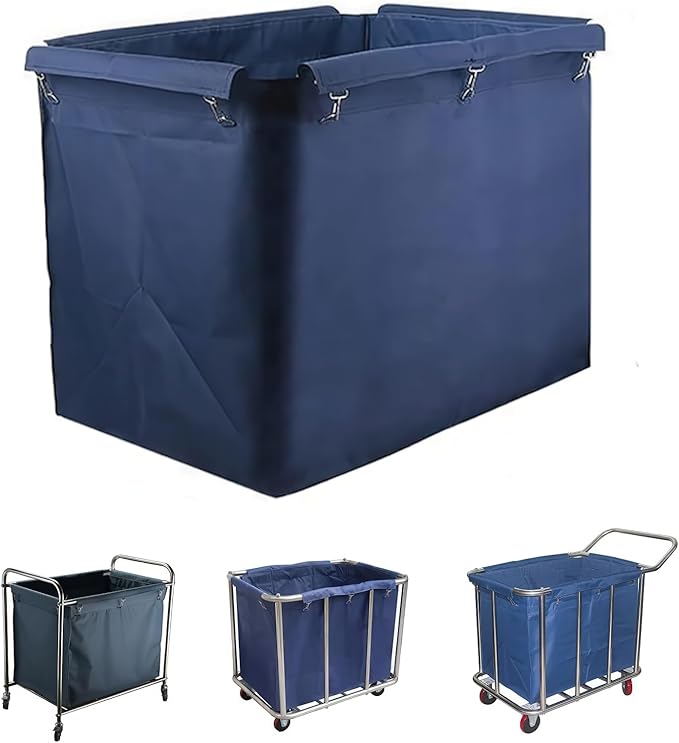 400L Commercial Laundry Cart Replacement Liner Bag - Removable Waterproof Oxford Cloth Rectangle, Large Capacity Replacement for Rolling Laundry Basket (Blue, Double layer thickened-Rectangular)