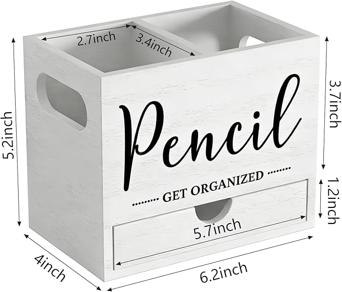 Pencil Holder with 1 Drawer, Multi-Functional Pen Holder for Desk, Desk Organizers and Accessories with 2 Compartments, Desktop Organizer for Office Home Art Supplies(White)