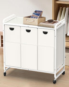 Laundry Sorter 3 Section,Laundry Basket with Wheels,3×15.8 Gal (60L) Laundry Hamper Organizer with Large Wooden Desktop Sorter,Pull-Out and Removable Laundry Bags (Creamy White, 3 Bags - 180L)