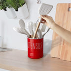 Bivvclaz Kitchen Utensil Holder - 6.7" Utensil Holder for Kitchen Counter - Cooking Utensil Crock with Cork Bottom - Red Decor and Accessories - Countertop Utensil Storage Caddy Organizer
