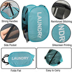 Mesh Popup Laundry Hampers, Collapsible Laundry Baskets, 2 Pack Dirty Clothes Hampers for Home, Bathroom, College Dorm, RV Cruise, Travel (Gray + Blue)