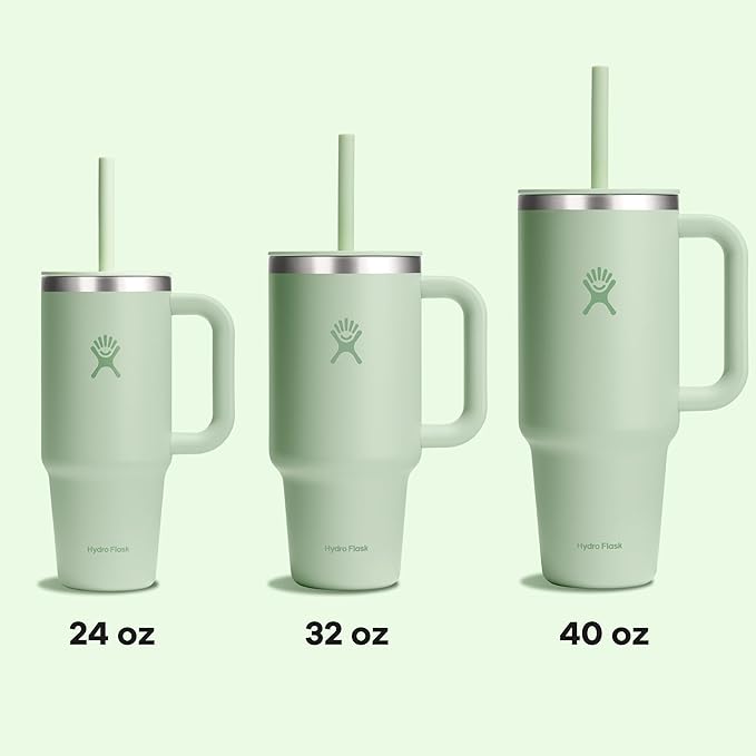 Hydro Flask Travel Tumbler with Handle, Lid and Straw - Insulated Stainless Steel in 40 Oz Aloe Green