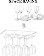 Wine Glass Rack - Under Cabinet Stemware Wine Glass Holder Glasses Storage Hanger 2 Pack Metal Organizer for Bar Kitchen 4 Rows White
