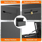 120 Gallon Outdoor Deck Box,Waterproof Resin Outdoor Storage Boxes, Outside Storage Lockable Container for Garden Tools,Indooor Cushions,Accessories (Black)