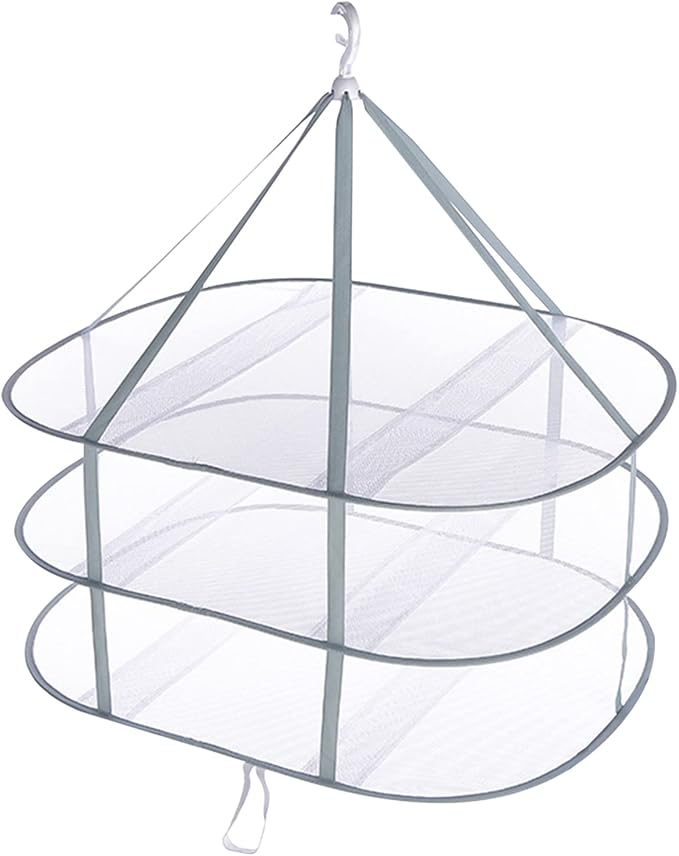 3 Tier Folding Drying Rack, 10Lb Capacity Space Saving Hanging Dryer with Fixing Band, Stackable Sweater Laundry Rack for Clothes, T-Shirt, Towels, Underwear, Indoor Outdoor Use, 31inch