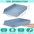 TecUnite 4 Pieces Stackable Letter Trays Blue Rectangular Stackable Office Letter Size Plastic Organizer Desk Tray for Desk Plastic Stacking Support for File Storage Office Classroom