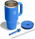 Hydro Flask Travel Tumbler with Handle, Lid and Straw - Insulated Stainless Steel in 32 Oz Blue