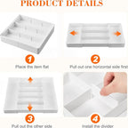 2 Pcs Large Expandable Acrylic Drawer Organizers, Grid Adjustable Drawer, Dividers Organizer for Desk, Makeup, Jewelry, Office, Kitchen Supplies (White,13 Compartments)