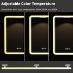 Medicine Cabinet with LED Lights and Mirror, 16W x 28H Inch Wall or Recessed Mounted Bathroom Cabinet with Left Hinge, Storage Shelf, Defogger, Memory Function, 3-Color Mode, Dimmer, Gold
