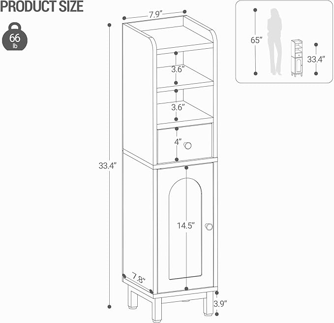 Bathroom Storage Cabinet, Corner Floor Cabinet with Drawers and Doors, Narrow Toilet Paper Holder, Bathroom Organizer with Adjustable Shelf, for Small Spaces, White BC19803GV1
