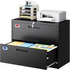2 Drawer File Cabinet, Lateral Filing Cabinets for Home Office, Office Storage Drawers with Lock, Hanging Files Legal/Letter A4 Size (Assemble Required,Black)