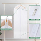 12 Pack Garment Bags for Hanging Clothes - Translucent Dress Bag for Closet Wardrobe Storage Travel - 24" x 57"