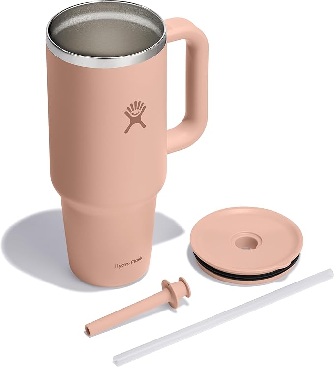 Hydro Flask Travel Tumbler with Handle, Lid and Straw - Insulated Stainless Steel in 40 Oz Seacliff