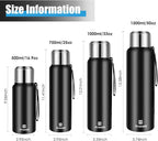 Insulated vacuum Thermo Bottle 750ml/25.4oz with cup Stainless steel coffee bottles for hot and cold drink water flask.(Black,750ml)