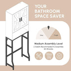 USHOWER Over The Toilet Storage Cabinet, Bathroom Organizers and Storage with Barn Doors, Thicken Metal Stand & MDF Wood Above Toilet Storage Cabinet, Freestanding Space Saver, White