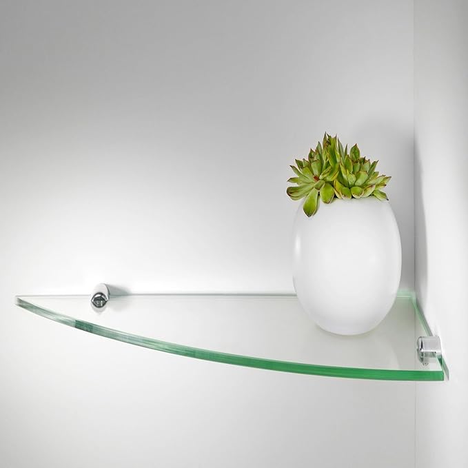 Dulles Glass 16" x 16" Quarter Round Floating Glass Shelf - Shelf Only - Tempered - 3/8" Thick - Flat Polished Glass
