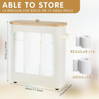 Toilet Paper Storage Basket with Lid and Handle, Foldable Toilet Paper Organizer, Large Capacity Bathroom Storage Holder for 12 Mega or 16 Regular Rolls, Beige