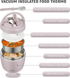 Itslife 32oz Insulated Soup Thermos, Vacuum Stainless Steel Food Jar for Hot & Cold Food, Leakproof Wide Mouth Lunch Container with Spoon, Light Purple
