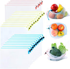 24 pack Reusable Produce Bags,Reusable produce bags for grocery,mesh bags See-Through and Washable Grogery Bags with 3 Sizes useful for storage fruits,vegetables,toys……