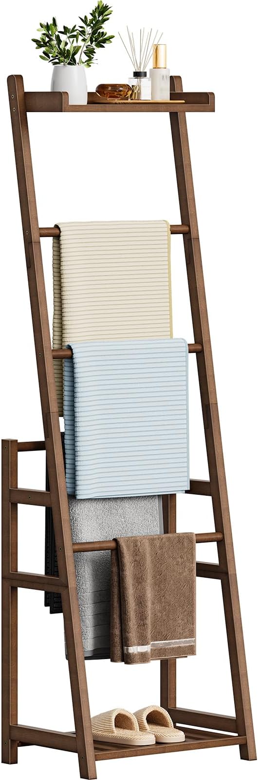 HOOBRO Blanket Ladder, 3-Tier Towel Rack, Bamboo Blanket Rack, Blanket Stand, Blanket Ladders for Bedroom, Quilt Ladder for Living Room, Bedroom, Decorative Display Ladder Shelf, Mocha MA124CJ01