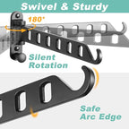 Wall Mounted Clothes Hanger with Swing Arm - 8-Hole Laundry Drying Rack | 180° Rotation & Space Saving for Laundry Room, Closet | Sturdy Hanging Bar | Solid Aluminium(2-Pack, Black)