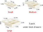 Cedilis 3 Pack Under Desk Drawer, Self-Adhesive Desk Organizer Drawers, Hidden Drawers Pencil Tray, Add a Drawer Under Table Easily, Attachable Desktop Organizer for Office School Home, Beige