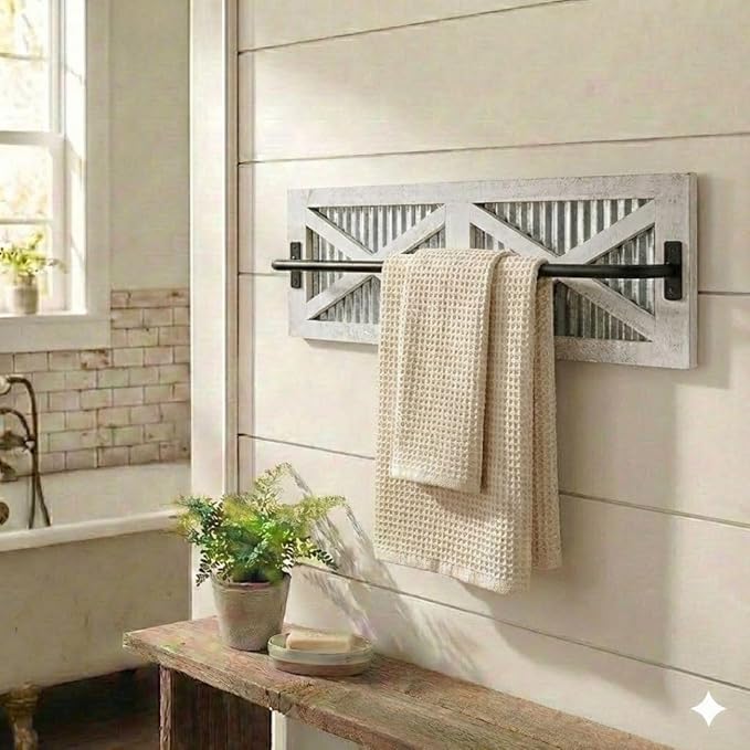 Autumn Alley Farmhouse Rustic Towel Rack Holder - Wood Towel Rack - Farmhouse Towel Holder for Rustic Bathroom and Farmhouse Kitchen Style Décor - 24" Wall Mounted, Rustic White