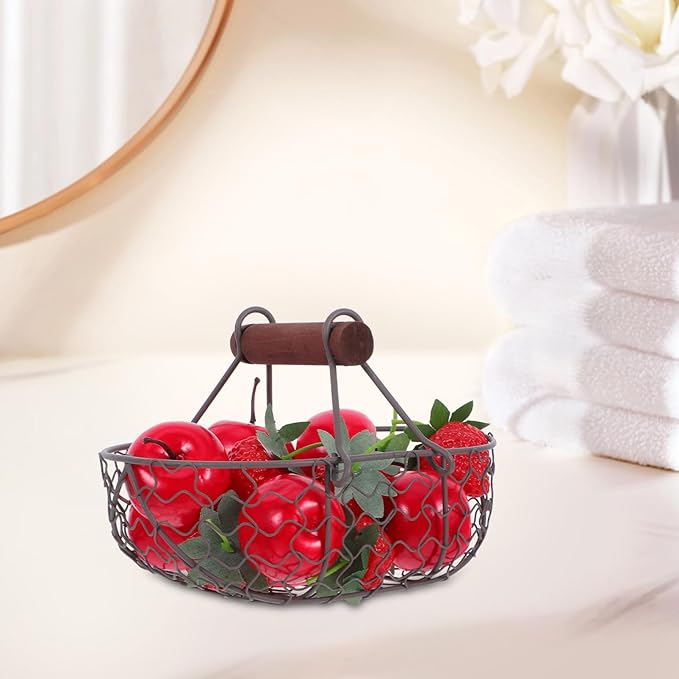 Farmhouse Wire Egg Basket Vintage Style Metal Egg Collecting Basket, Eggs Container Holder for Countertop, Storage for Fresh Eggs, Fruit, Snacks, Party Gathering