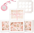 Bakepacker Auto-pop Up Cupcake Boxes with Window White 12PCS 12 Count Cupcake Box 13"x10"x3.5" Cupcakes Carrier, 12 Cupcake Containers with rolls of pink ribbons