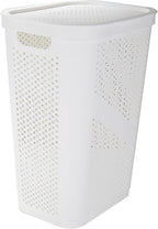 Mind Reader 60L Slim Laundry Hamper, Clothes Basket, Lid, Ventilated, Plastic, Set of 2, White
