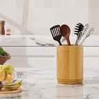 Utensil Holder, Bamboo Kitchen Utensil Holder for Countertop, 360°Rotating Cooking Utensil Crock for Kitchen Counter, 7.2" Large Utensil Organizer for Spatula