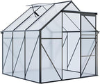6X6FT Greenhouse for Outdoor, Polycarbonate Greenhouse with Raised Base and Anchor, Heavy-Duty Walk-in Green House with Adjustable Roof Vent and Gutter System for Patio,Backyard (Black, 6X6 FT)