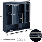 RUSTOWN Rustic Wood Wall Bathroom Cabinet, Farmhouse Medicine Cabinet Wall Mounted, Space Saving Wall Storage Cabinet with 2 Barn Door, 3-Tier Adjustable Shelves and Towel Bar(Navy Blue)