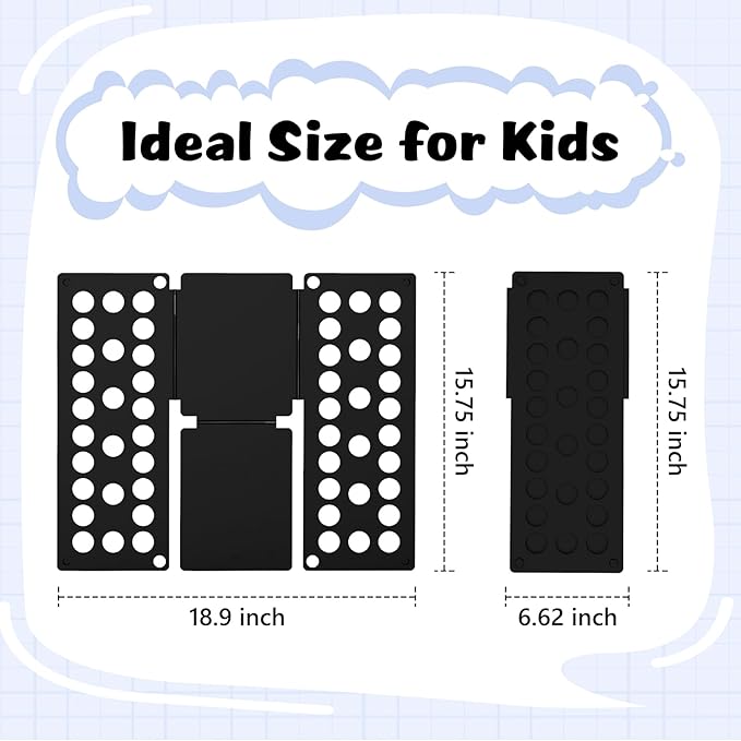Geniusidea Shirt Folder Kids Clothes Folding Board, Quickly Fold Shirts & Pants & Small Clothes, Laundry Folding Tool with Space-Saving Design, Durable Material Easy Storage Organizer Black