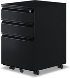 3-Drawer Mobile File Cabinets Rolling ，Vertical Metal Filing Cabinet for Legal & Letter File Anti-tilt Design with Lock Under Desk Office Drawers Fully Assembled (Black)
