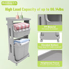 Laundry Hamper Basket 2-Tier, Movable Rolling Cart Clothes Storage Organizer with Wheels, Portable Stackable Bins, Plastic Dirty Clothes Sorter Shelf for Bedrooms, Grey