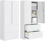 2-Drawer Metal File Cabinet, Lateral Vertical Filing Cabinets for Home Office, Locking File Cabinet with Storage Shelves, Legal/Letter/A4 Size (White, Assemble Required)