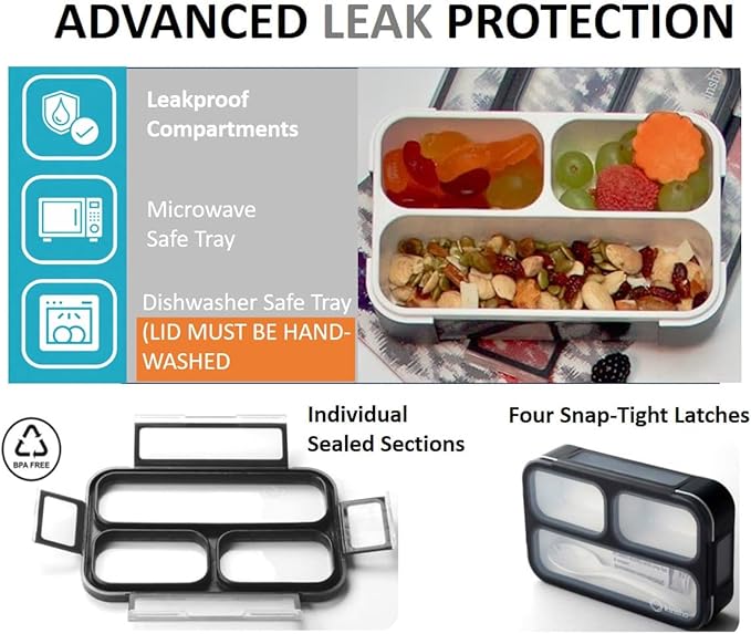 Small Snack Containers for Kids Boys Teens Adults- 3 Portion Compartments (Set of 2) - Leak-proof Snack Boxes with Lids - BPA-Free Mini Bento Lunch Box - Ideal for School, 2 Cups (Black + Gray)