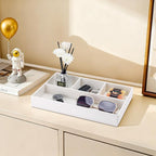 KINGFOM PU Leather Desk Drawer Organizer, 4 Compartment Office Supplies Stationery Storage Tray, Desk Organizers and Accessories Drawer Organizer Tray for Home, Makeup, Jewelry Stackable White