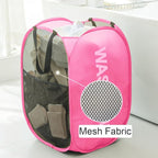 Mesh Popup Laundry Baskets, Collapsible Laundry Hampers, 2 Pack Clothes Hampers Storage Basket for Home, Bathroom, College Dorm, RV Cruise, Travel (Pink + Blue)
