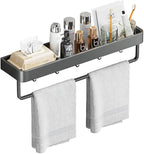 Wall Mounted Bathroom Shelves, 2-Tier Floating Shelf with Removable Hooks, Bathroom Wall Organizer(Gray)