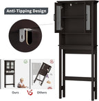 Over The Toilet Storage Cabinet, Over Toilet Bathroom Organizer with Glass Doors and Adjustable Shelf, Thicken Frame Above Toilet Storage Cabinet Behind Toilet Bathroom Organizer, Espresso