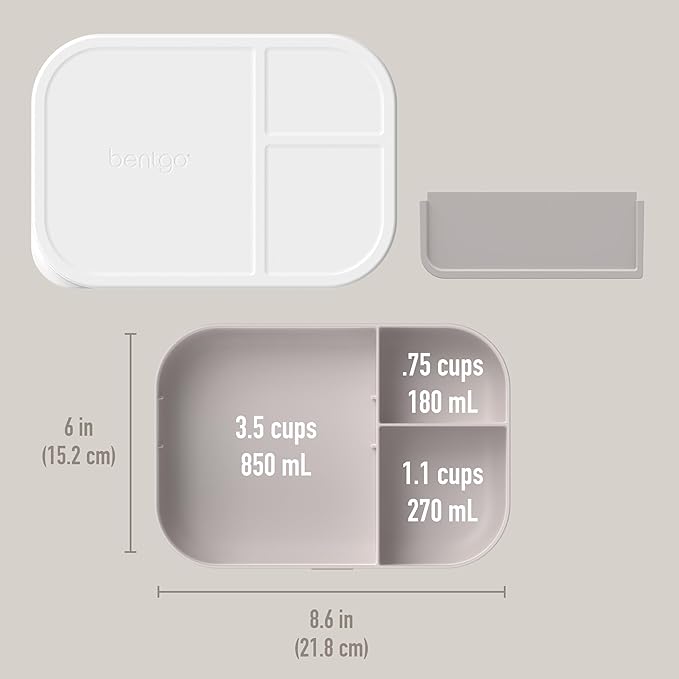 Bentgo® Modern Tray with Matte Lid - Reusable, BPA-Free, Meal Prep Containers for Adults with Removable Divider - 3 or 4 Compartments for Healthy Portioned Meals At Home & On the Go (White)