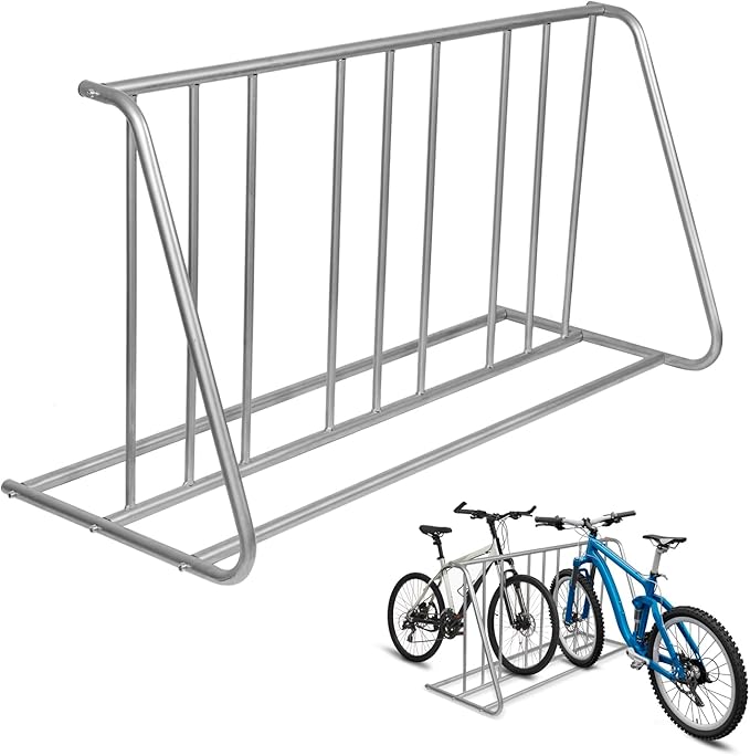 MyGift Large Silver Metal Double Sided Vertical Grid Bicycle Park Rack Stand, Floor Standing Bike Storage Holder for Indoor Garage or Outdoor Parking, 6-Bicycle Capacity