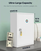 Uniclife Wall Mount Medicine Cabinet with Key Lock, Locking First Aid Cabinet, Lockable Medical Cabinet, Large Capacity Medicine Organizer, Secure Steel Wall Cabinet Metal Storage Box, White
