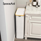 SpaceAid Slim Laundry Hamper with Lid, 65L Narrow Clothes Basket Bin with Bamboo Handles, Skinny Tall Collapsible Hamper for Bedroom, Bathroom, Dorm, Laundry Room - White